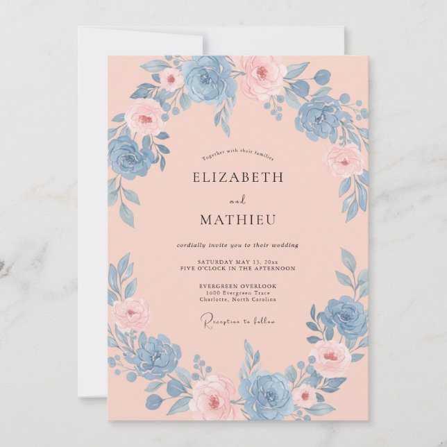 Invitación Boda de peonía de coral pervinca (Anverso)