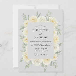 Invitación Boda de peonía de crema antigua plateada