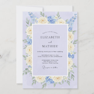 Invitación Boda de peonía de crema celeste