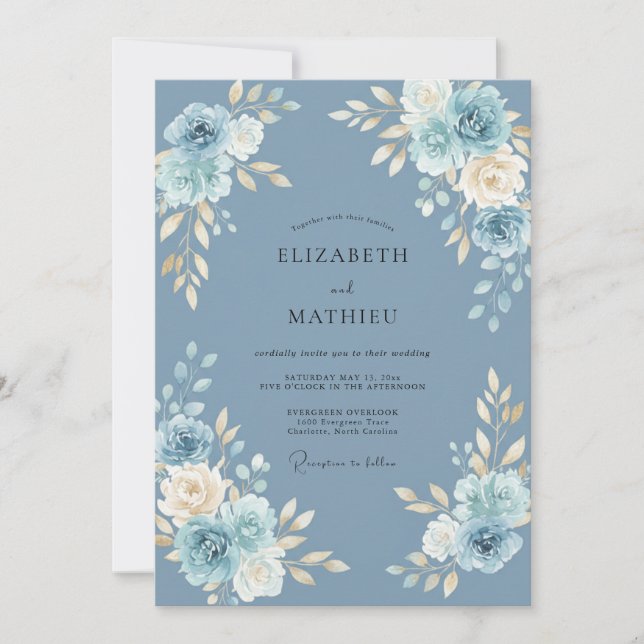 Invitación Boda de Peonía de Crema de Acero (Anverso)