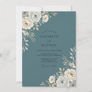 Invitación Boda de peonía de crema suave acero