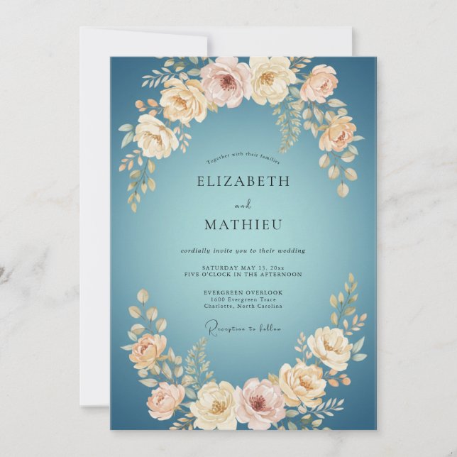Invitación Boda de peonía de crema suave Azure (Anverso)