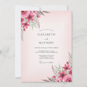 Invitación Boda de peonía de frambuesa sonrosada