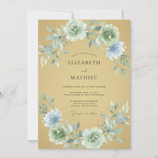 Invitación Boda de Peonía de Hielo Mostaza (Anverso)
