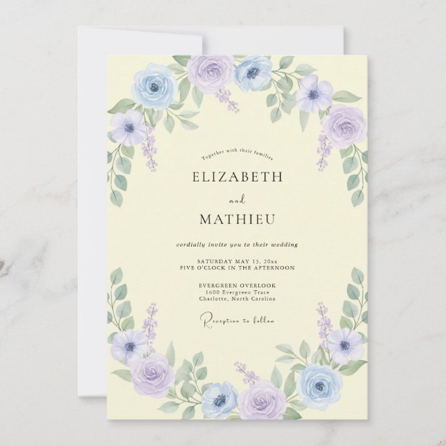 Invitación Boda de Peonía de Limón Lila (Anverso)