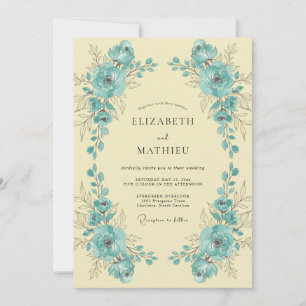 Invitación Boda de Peonía de Limón Turquesa