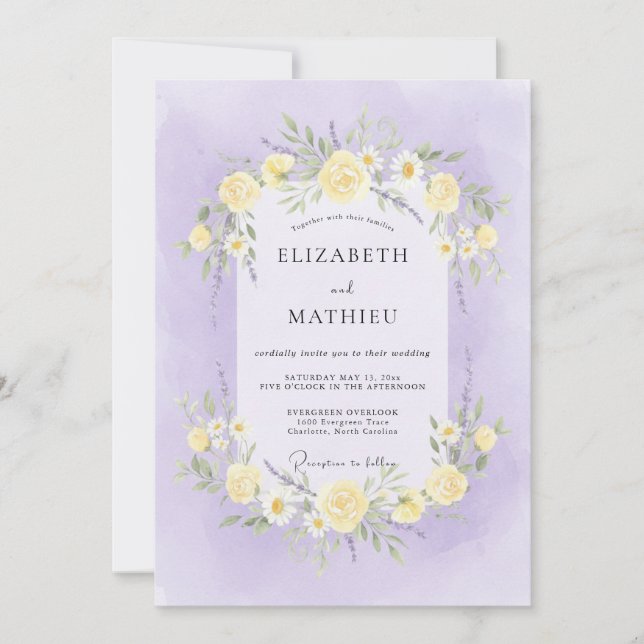 Invitación Boda de peonía de limón y lavanda (Anverso)