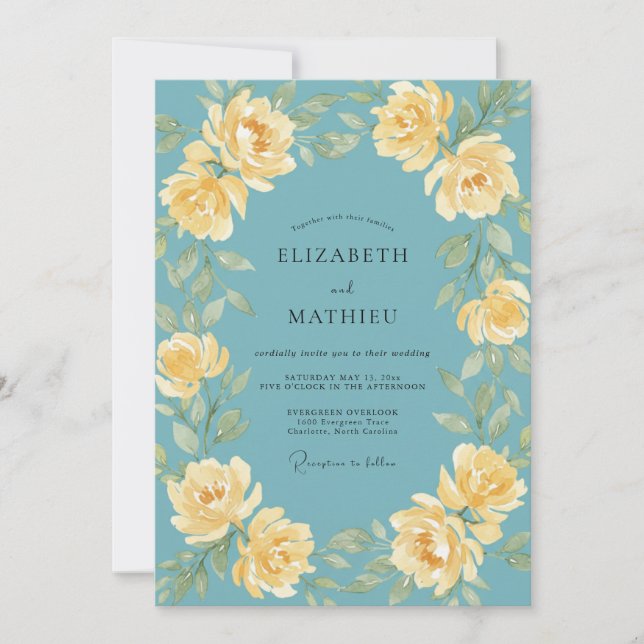 Invitación Boda de Peonía de Mantequilla de Acero (Anverso)