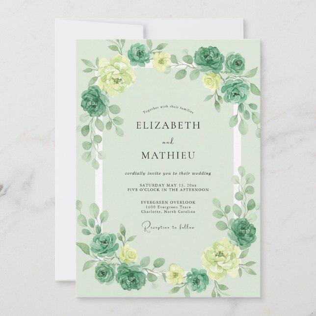 Invitación Boda de peonía de mantequilla de espuma de mar (Anverso)