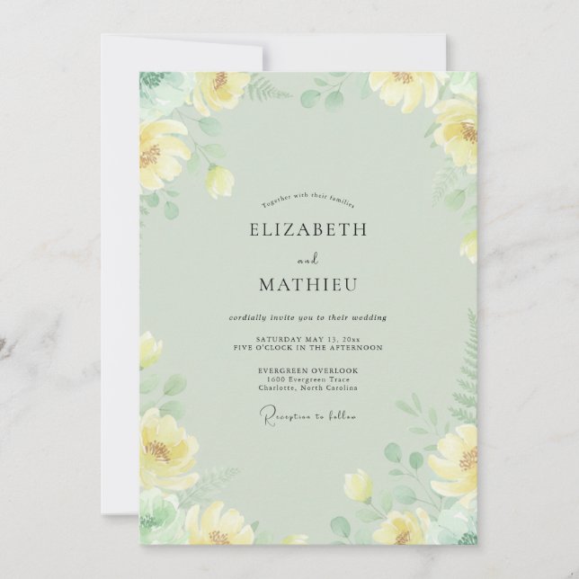 Invitación Boda de peonía de mantequilla de menta (Anverso)