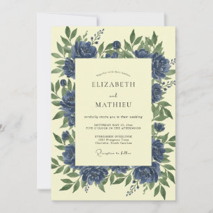 Invitación Boda de Peonía de Mantequilla Índigo