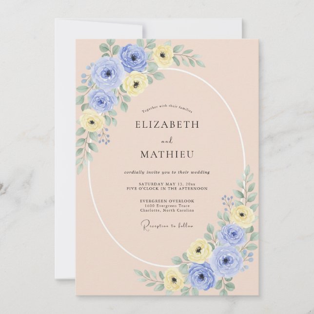 Invitación Boda de Peonía de Mantequilla y Aciano (Anverso)