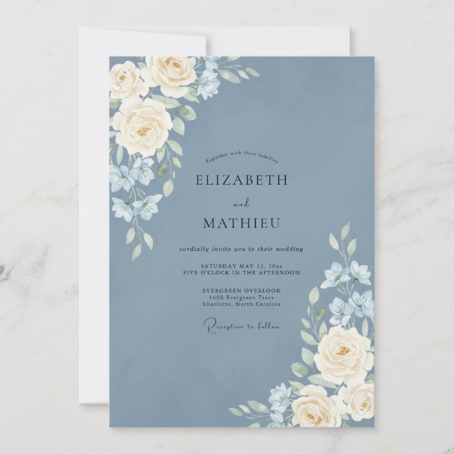 Invitación Boda de peonía de marfil de acero (Anverso)