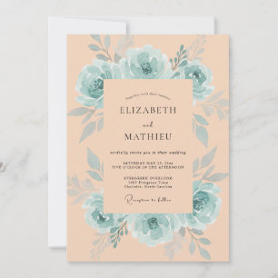 Invitación Boda de peonía de melocotón y espuma de mar