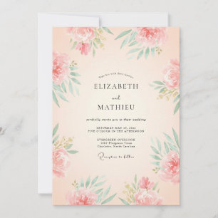 Invitación Boda de Peonía de Menta Albaricoque