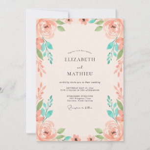 Invitación Boda de peonía de menta coral