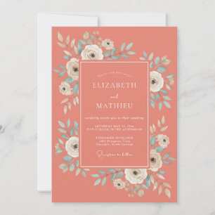 Invitación Boda de peonía de menta terracota