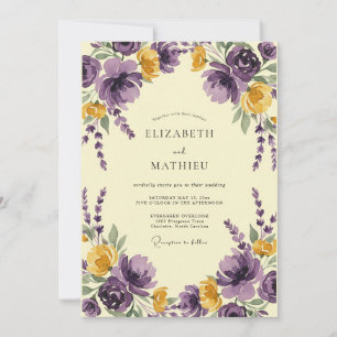 Invitación Boda de peonía de mostaza ciruela