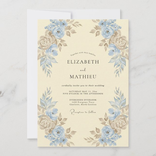 Invitación Boda de Peonía de Oro en Polvo (Anverso)