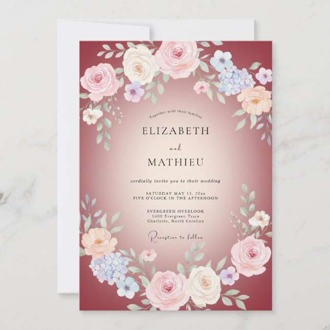 Invitación Boda de Peonía de Periwinkle Carmesí (Anverso)