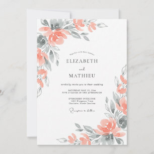 Invitación Boda de peonía de pizarra de coral suave