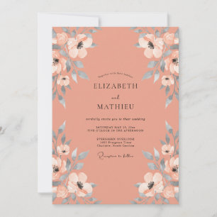 Invitación Boda de Peonía de Pizarra Terracota Atenuada