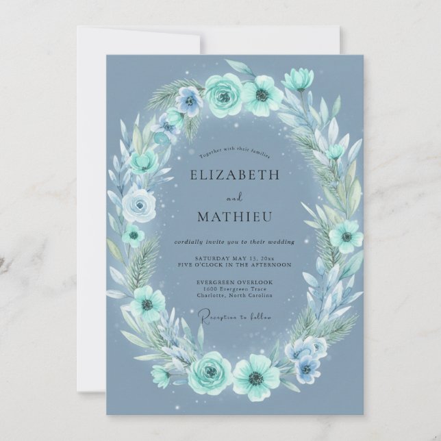 Invitación Boda de Peonía de Plata de Acero (Anverso)