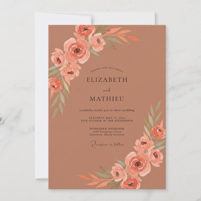 Invitación Boda de Peonía de Terracota (Anverso)