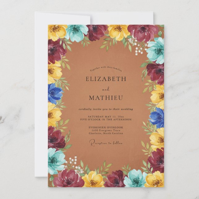 Invitación Boda de Peonía de Terracota (Anverso)