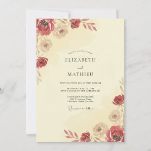 Invitación Boda de Peonía de Terracota Crema