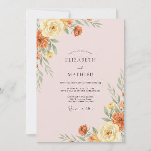 Invitación Boda de Peonía de Terracota Dorada
