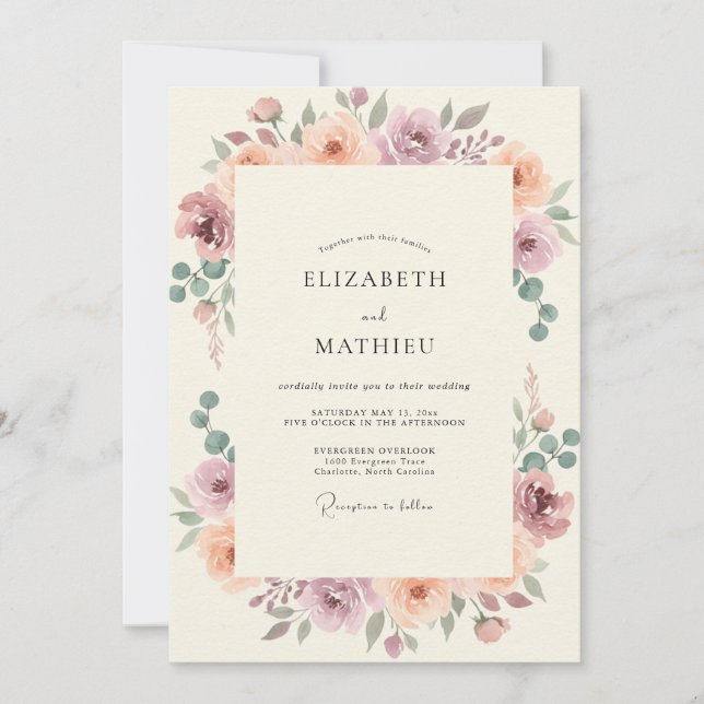 Invitación Boda de peonía de terracota malva (Anverso)