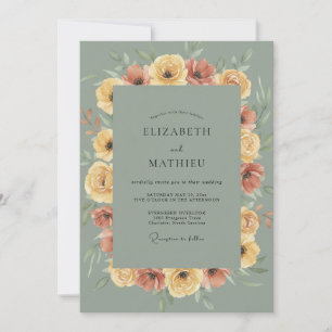 Invitación Boda de peonía de terracota mostaza