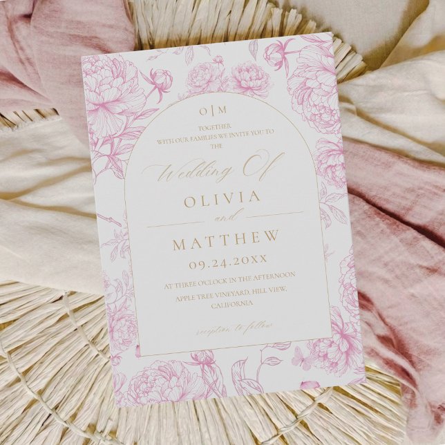 Invitación Boda de peonía de toile francés (Subido por el creador)