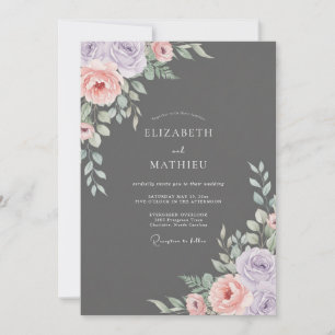 Invitación Boda de peonía divina carboncillo