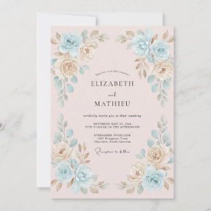 Invitación Boda de Peonía Dorada Cerúlea