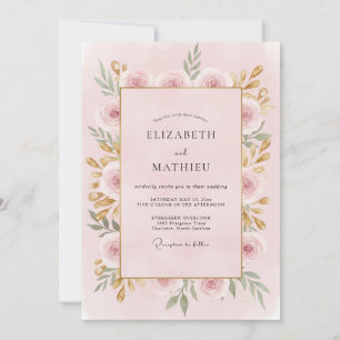 Invitación Boda de peonía dorada con rubor suave