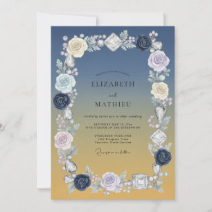 Invitación Boda de Peonía Dorada de Acero