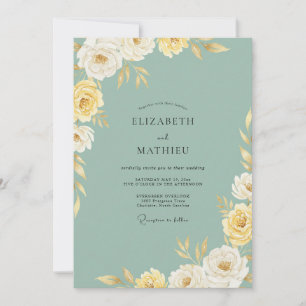 Invitación Boda de peonía dorada espuma de mar