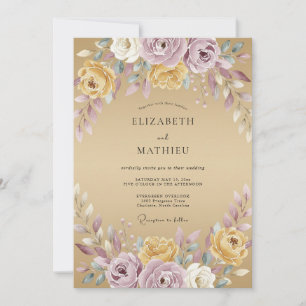 Invitación Boda de Peonía Dorada Lila
