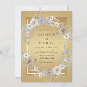 Invitación Boda de Peonía Dorada Miel Antigua