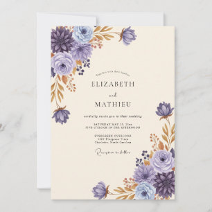 Invitación Boda de Peonía Dorada Violeta