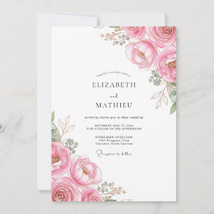 Invitación Boda de peonía elegante rosa