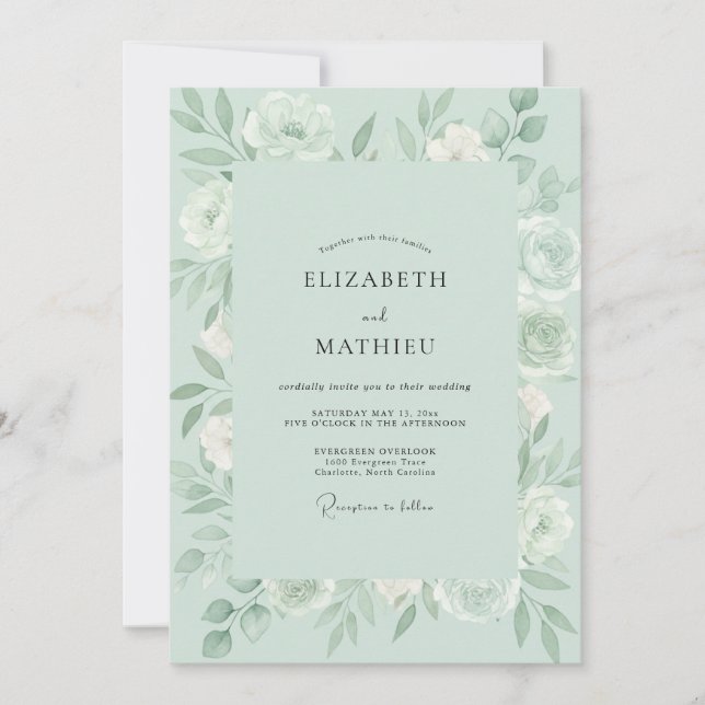 Invitación Boda de peonía espuma de mar (Anverso)