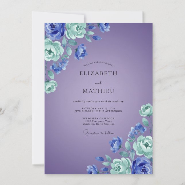 Invitación Boda de peonía espuma de mar amatista (Anverso)