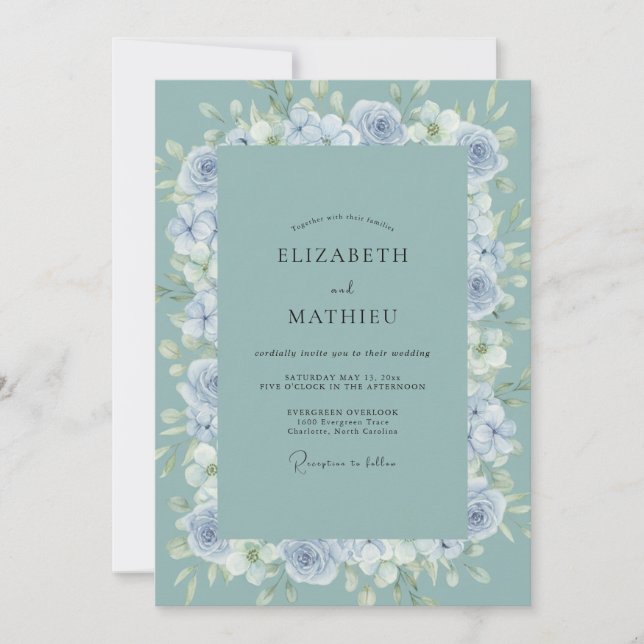 Invitación Boda de Peonía Espuma de Mar Caracola Prensada (Anverso)