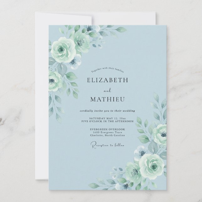 Invitación Boda de peonía espuma de mar en polvo (Anverso)