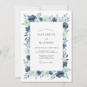 Invitación Boda de peonía espuma de mar índigo