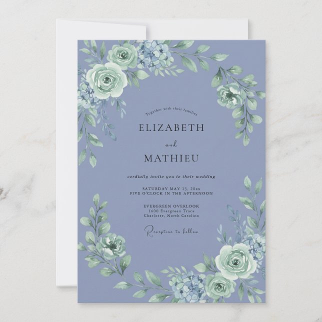 Invitación Boda de peonía espuma de mar pervinca (Anverso)