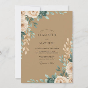 Invitación Boda de peonía eucalipto bronceado